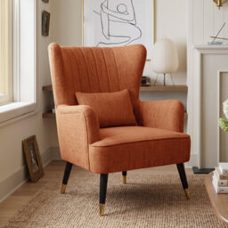 Chenille Fabric Orange Accent Chair Wingback Camila - Armchair With Wings, Doorstep Delivery - thumbnail 1