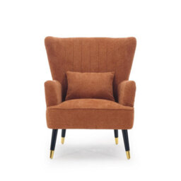 Chenille Fabric Orange Accent Chair Wingback Camila - Armchair With Wings, Doorstep Delivery - thumbnail 2