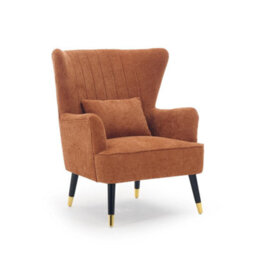 Chenille Fabric Orange Accent Chair Wingback Camila - Armchair With Wings, Doorstep Delivery - thumbnail 3