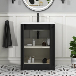 Royal Bathrooms Elmore 600mm Traditional Floor Standing 2 Door Bathroom Vanity Unit With Ceramic Basin Sink - Matt Nocturne Black - thumbnail 5
