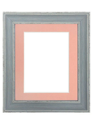 Frames By Post Scandi Distressed Blue Frame With Pink Mount For Image Size 14 X 8 Inch - image 1