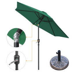 VRUC Garden 2.5M Parasol Umbrellas Outdoor Sun Shade Tilt And Crank Handle Green With Base - thumbnail 1