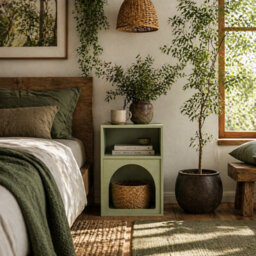 Wyld Haus Nimayo Light Green Bedside Table With 2 Open Compartments 40 X 30 X 60 Cm - thumbnail 1