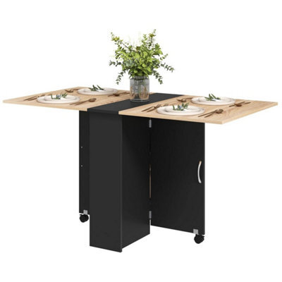 80-140 Cm Folding Dining Table For 4-6 Drop Leaf Table Oak And Black - image 1