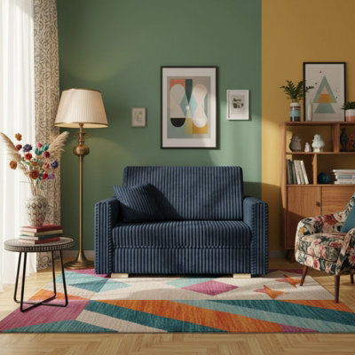Viva Piano Ii Sofa Bed With Bedding Storage Freestanding Upholstered Back Wooden Legs 133X100X85Cm Blue - image 1
