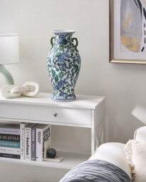 Beliani Flower Vase Segowia Porcelain 47 Cm White/ Blue - thumbnail 2