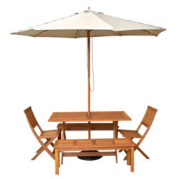 Samuel Alexander Outdoor 6 Person Rectangular Wooden Garden Dining Table, 2 Benches, Chairs With Cream Parasol And Base Set - thumbnail 9
