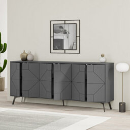 Decortie Anthracite Grey 6 Door Sideboard Dune Geometric With Metal Legs 181Cm - thumbnail 6