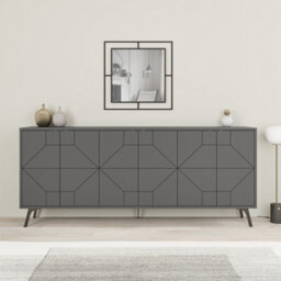Decortie Anthracite Grey 6 Door Sideboard Dune Geometric With Metal Legs 181Cm