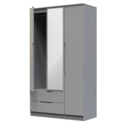 Messina Ready Assembled Modern Matt Grey 2 Drawer Tall Triple Wardrobe With 1 Mirror Door (H)1970mm (W)1110mm (D)530mm - thumbnail 2