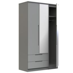 Messina Ready Assembled Modern Matt Grey 2 Drawer Tall Triple Wardrobe With 1 Mirror Door (H)1970mm (W)1110mm (D)530mm - thumbnail 4