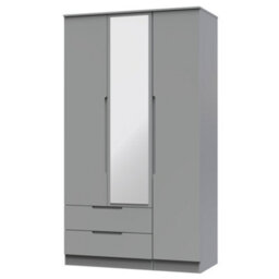 Messina Ready Assembled Modern Matt Grey 2 Drawer Tall Triple Wardrobe With 1 Mirror Door (H)1970mm (W)1110mm (D)530mm - thumbnail 1