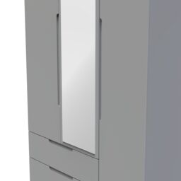 Messina Ready Assembled Modern Matt Grey 2 Drawer Tall Triple Wardrobe With 1 Mirror Door (H)1970mm (W)1110mm (D)530mm - thumbnail 3