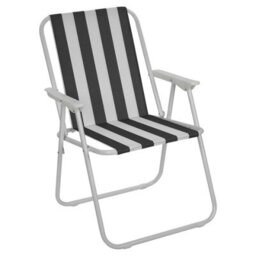 Urbn-Living Urbnliving 76Cm Height 2Pcs Black & White Stripe Garden Patio Metal Folding Chairs Camping Beach Picnic Outdoor Seats - thumbnail 3