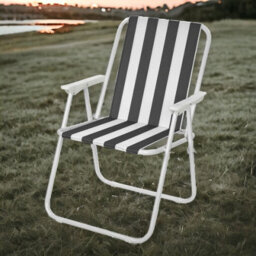 Urbn-Living Urbnliving 76Cm Height 2Pcs Black & White Stripe Garden Patio Metal Folding Chairs Camping Beach Picnic Outdoor Seats - thumbnail 2