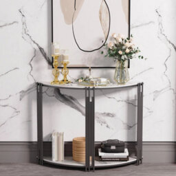 Modern Half Moon Console Table Hallway Living Room Furniture With Bottom Shelf - thumbnail 1