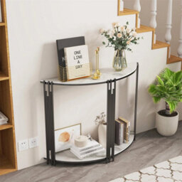 Modern Half Moon Console Table Hallway Living Room Furniture With Bottom Shelf - thumbnail 5