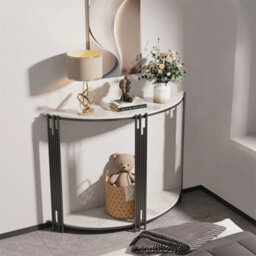 Modern Half Moon Console Table Hallway Living Room Furniture With Bottom Shelf - thumbnail 3