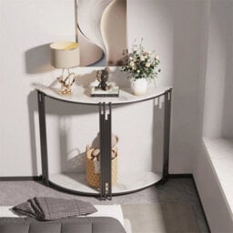 Modern Half Moon Console Table Hallway Living Room Furniture With Bottom Shelf - thumbnail 4