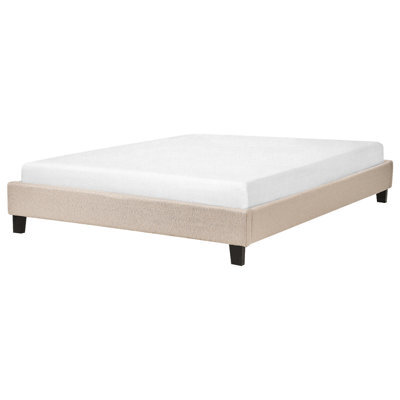 Beliani Bed Without Headboard Fabric Roanne 140 X 200 Cm (Eu Double) Beige - image 1