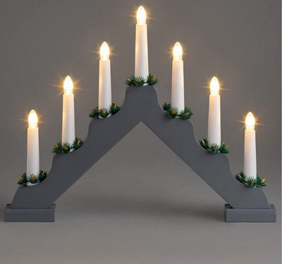 7 Led Wooden Christmas B/o Candle Bridge - Grey - image 1