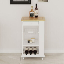 Urbn-Living Urbnliving 86Cm Height Rolling Kitchen Island Trolley Serving Cart With Bamboo Top Drawer Shelves Basket - thumbnail 2