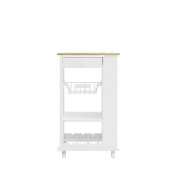 Urbn-Living Urbnliving 86Cm Height Rolling Kitchen Island Trolley Serving Cart With Bamboo Top Drawer Shelves Basket - thumbnail 3