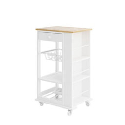 Urbn-Living Urbnliving 86Cm Height Rolling Kitchen Island Trolley Serving Cart With Bamboo Top Drawer Shelves Basket - thumbnail 4