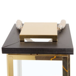 Beliani 41Cm Nautical Lantern Black Fir Wood With Gold Metal Rope Handle - Pillar Candle Holder - thumbnail 8