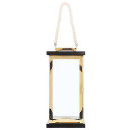 Beliani 41Cm Nautical Lantern Black Fir Wood With Gold Metal Rope Handle - Pillar Candle Holder - thumbnail 6