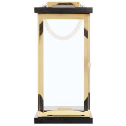 Beliani 41Cm Nautical Lantern Black Fir Wood With Gold Metal Rope Handle - Pillar Candle Holder - thumbnail 1