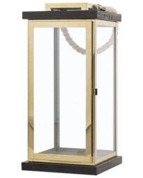 Beliani 41Cm Nautical Lantern Black Fir Wood With Gold Metal Rope Handle - Pillar Candle Holder - thumbnail 3