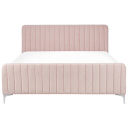 Beliani Bed Velvet Lunan 160 X 200 Cm (Eu King Size) Pastel Pink - thumbnail 5