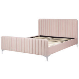 Beliani Bed Velvet Lunan 160 X 200 Cm (Eu King Size) Pastel Pink - thumbnail 4