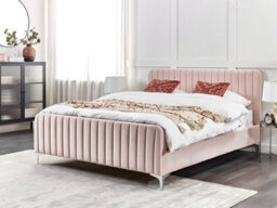 Beliani Bed Velvet Lunan 160 X 200 Cm (Eu King Size) Pastel Pink - thumbnail 2