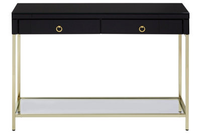 Orsina Glamorous Gold Finish Console Table, Decorative Table For Livingrooms, Stylish Room Table With Glass Shelf - image 1