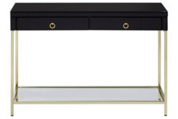 Orsina Glamorous Gold Finish Console Table, Decorative Table For Livingrooms, Stylish Room Table With Glass Shelf