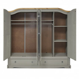 Mercers Furniture Corona Grey Wax 4 Door 2 Drawer Arch Top Wardrobe Solid Wood Pine Wooden Large Painted Robe With Mexican Styling - thumbnail 2