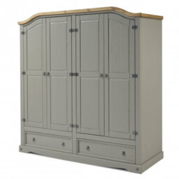Mercers Furniture Corona Grey 4 Door 2 Drawer Arch Top Wardrobe Solid Wood Pine Wooden Large Robe With Mexican Styling