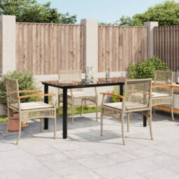 Berkfield 5 Piece Garden Dining Set With Cushions Beige Poly Rattan - thumbnail 1