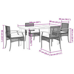 Berkfield 5 Piece Garden Dining Set With Cushions Beige Poly Rattan - thumbnail 7