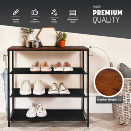 Keplin 4 Tier Shoe Rack With Shelf - Iron & Wood Entryway Organiser, Easy Assembly, 75X30X71Cm, Rustic Brown - thumbnail 3