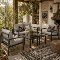 Wyld Haus Cosneri Light Grey 4-Seater Garden Sofa Set With 2 Coffee Tables - Powder-Coated Steel And Pe Rattan