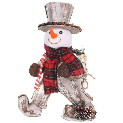 Shatchi 40Cm Christmas Tabletop Decorated With Pines Berries Showpieces Decoration, White Walking Snowman - image 1