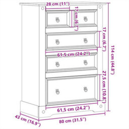 Berkfield Chest Of Drawers Corona 80X43X114 Cm Solid Wood Pine - thumbnail 9