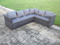 Fimous Pe Rattan Corner Sofa Set Square Coffee Table Outdoor Garden Furniture Set In Dark Grey Mix 6 Seater - thumbnail 3