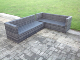 Fimous Pe Rattan Corner Sofa Set Square Coffee Table Outdoor Garden Furniture Set In Dark Grey Mix 6 Seater - thumbnail 4