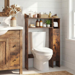 Brown Over The Toilet Storage Cabinet With Toilet Paper Holder Bathroom Space Saver - thumbnail 5