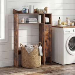 Brown Over The Toilet Storage Cabinet With Toilet Paper Holder Bathroom Space Saver - thumbnail 3