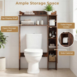 Brown Over The Toilet Storage Cabinet With Toilet Paper Holder Bathroom Space Saver - thumbnail 6